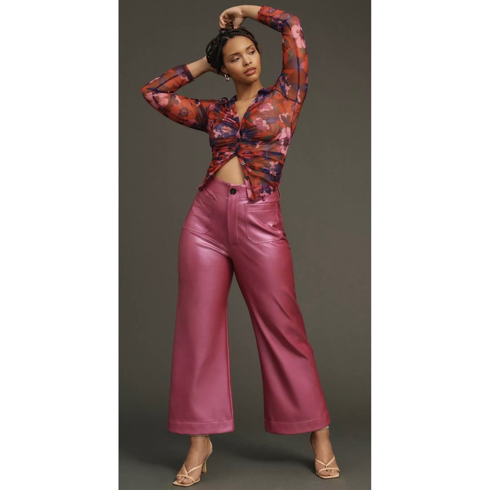 Maeve The Colette Faux Leather Crop Wide-Leg Pants Metallic Pink Size 20